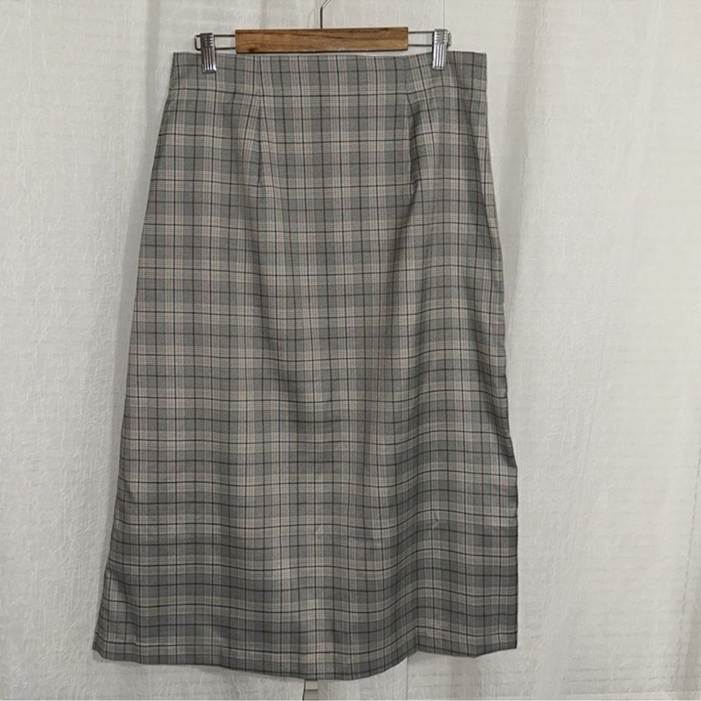 porridge x Anthropologie L Neutral Motif Button Side Plaid Midi Skirt - Picture 7 of 16